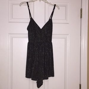 Sparkly silver and black striped romper